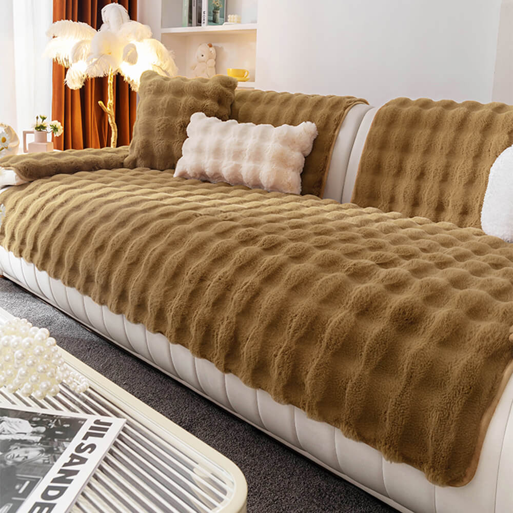 Plush Faux Fur Quilted Sofa Slipcover