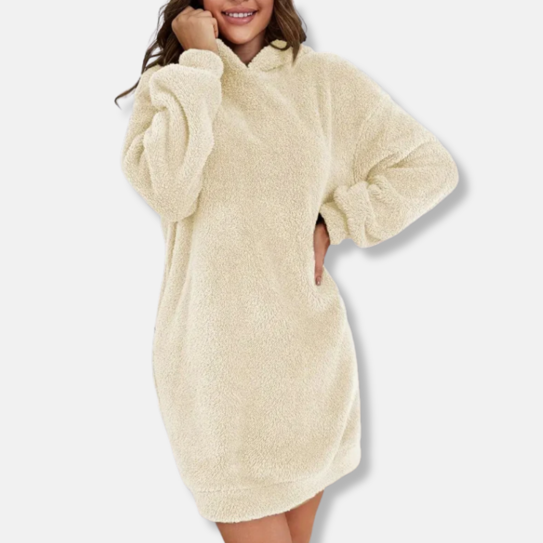 Women’s Hoodie Dress – Fleece Texture – Oversized Fit – Long Sleeve Casual Style