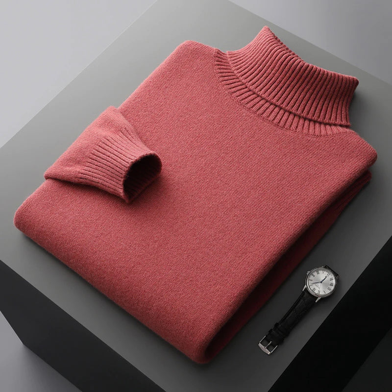 Men's long sleeve turtleneck sweater with ribbed details