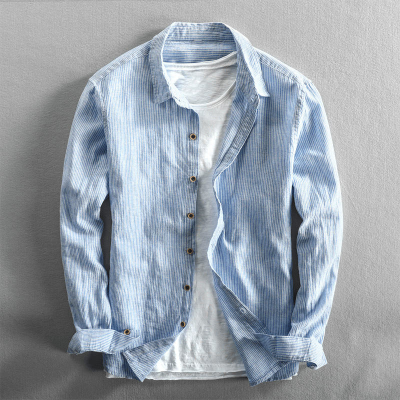 Men's lightweight striped button-up shirt