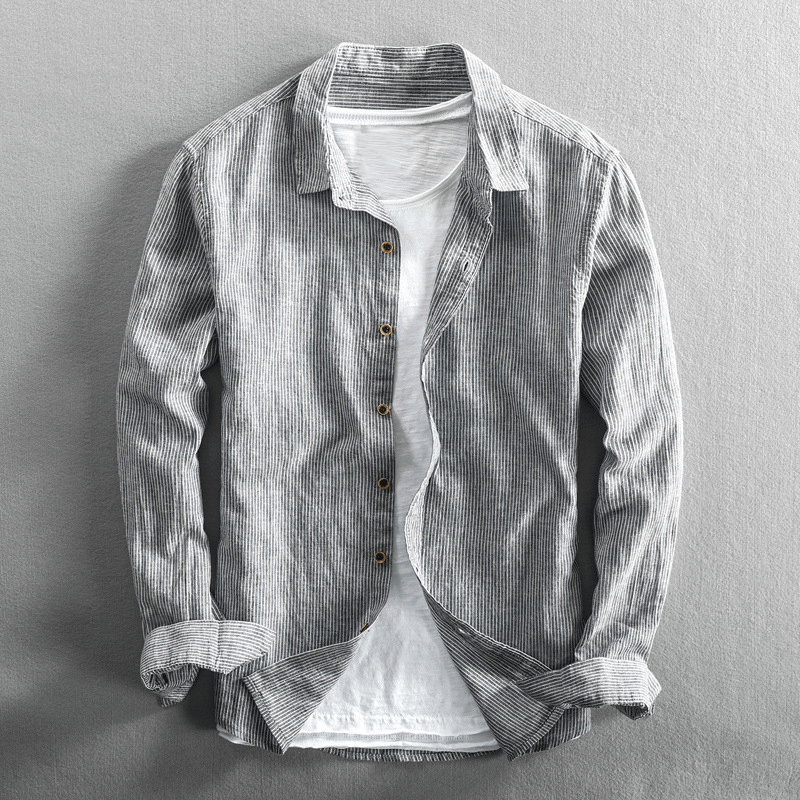 Men's lightweight striped button-up shirt