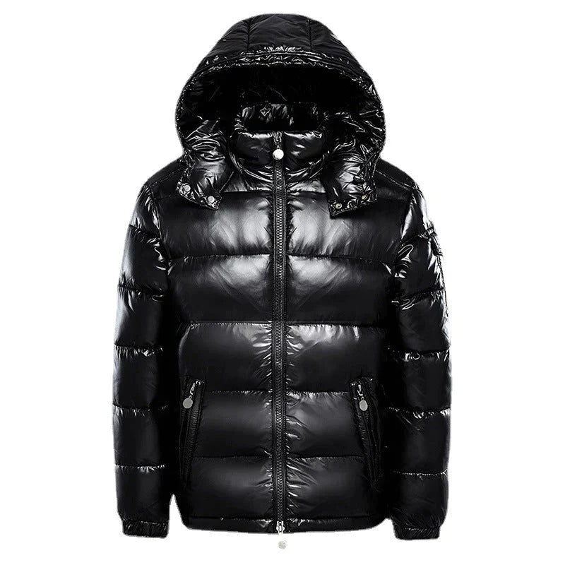 Men's glossy puffer jacket for winter warmth