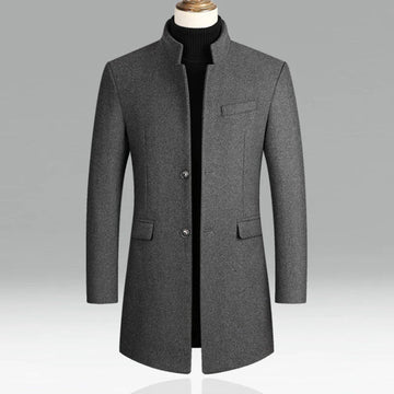 Men’s Overcoat - Wool Blend - Slim Fit - Mandarin Collar - Single-Breasted