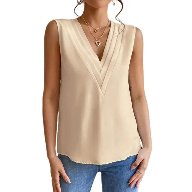 Sofie - beige blouse with V-neck