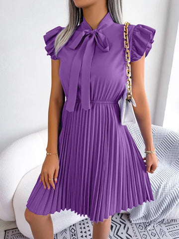 Elegant Pleated Summer Dress with Bowknot for Women