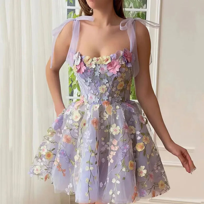 Women's Sleeveless 3D Floral Embroidered Bodycon Dress