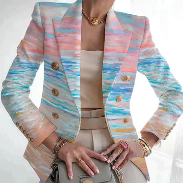 Women's pastel double-breasted blazer for modern elegance