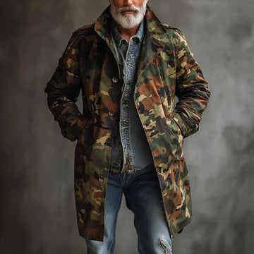 Men's long sleeve camoflauge trench coat