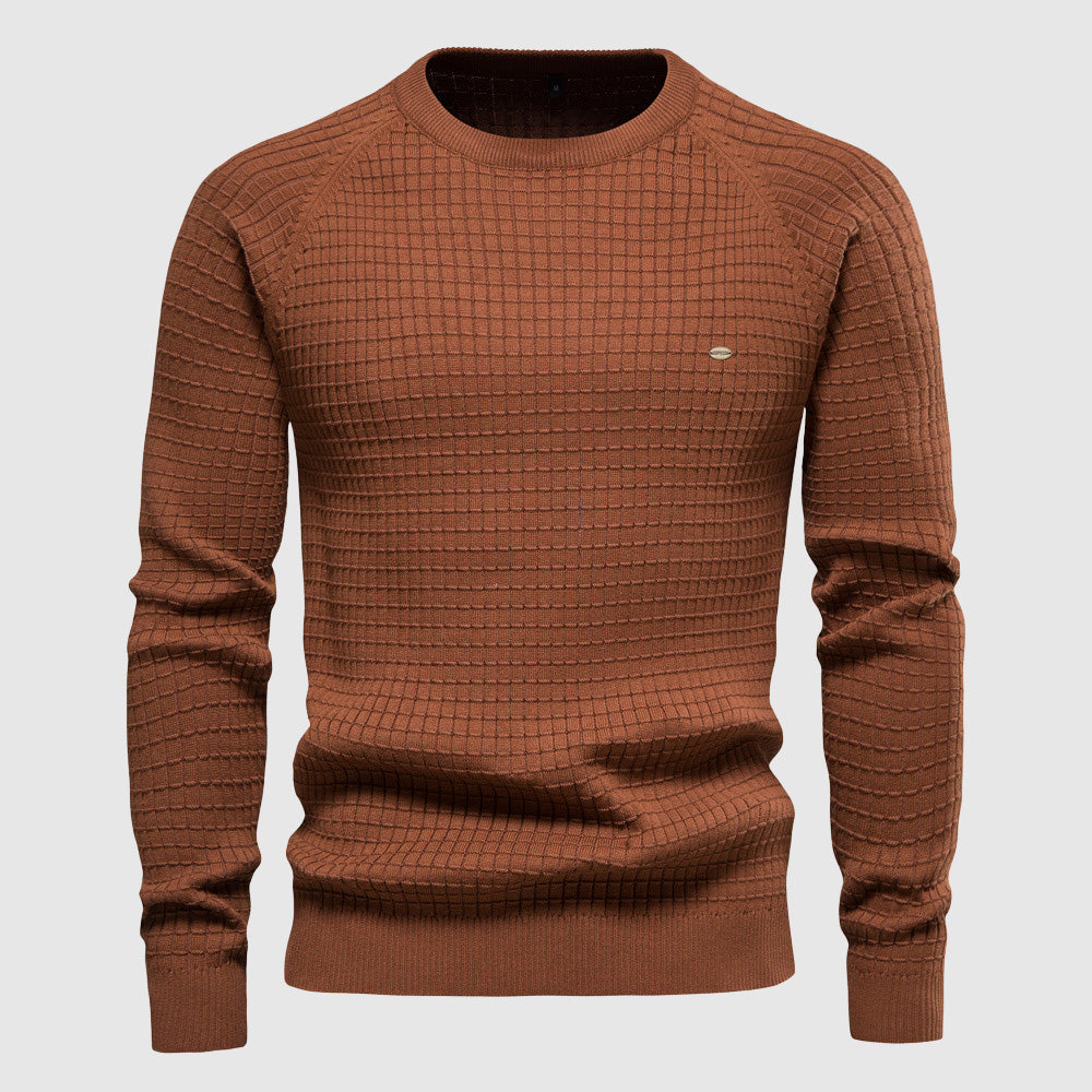 Men's lightweight grid pattern crew neck sweater