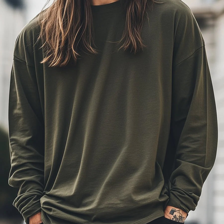 Men's relaxed fit navy long sleeve basic tee