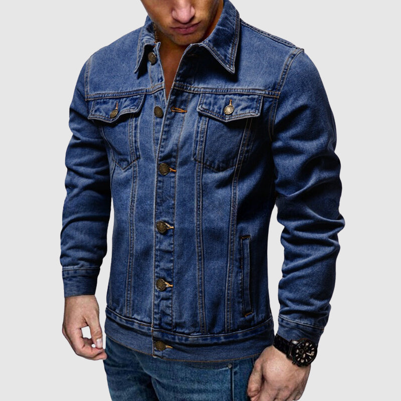 Men's casual denim jacket with button-up