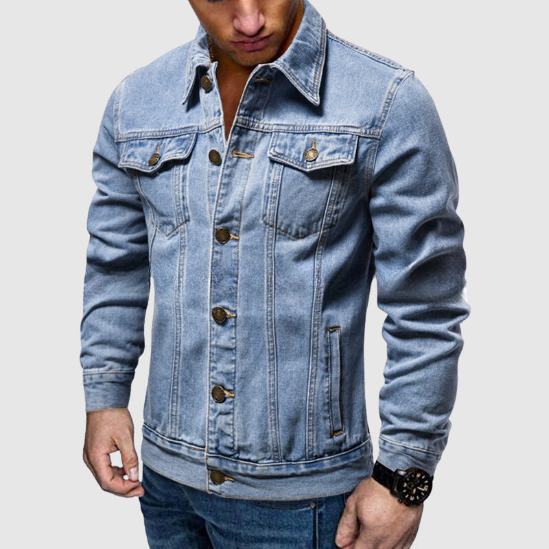 Men's casual denim jacket with button-up