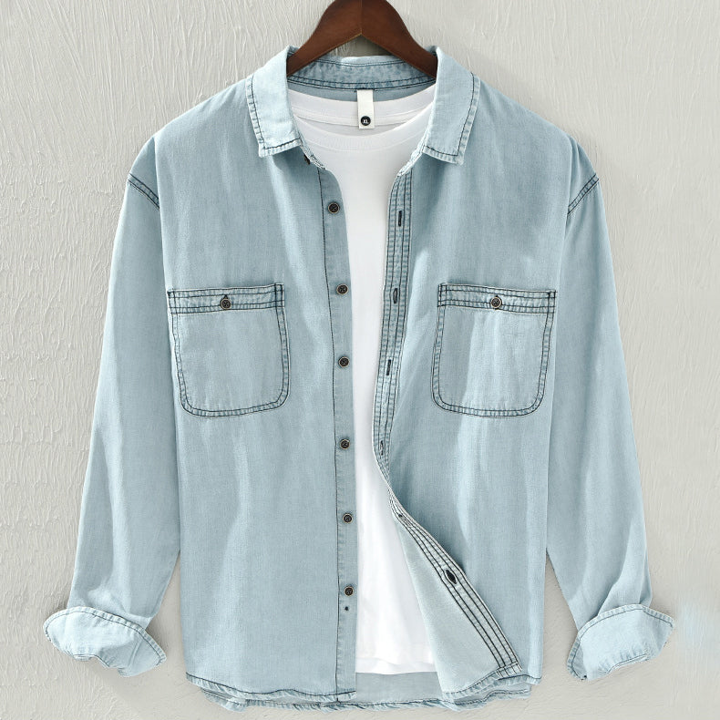 Men's long sleeve denim shirt with front pockets