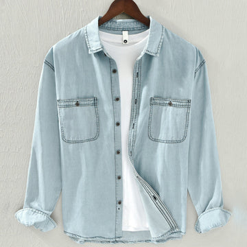 Men's relaxed fit denim shirt with contrast stitching