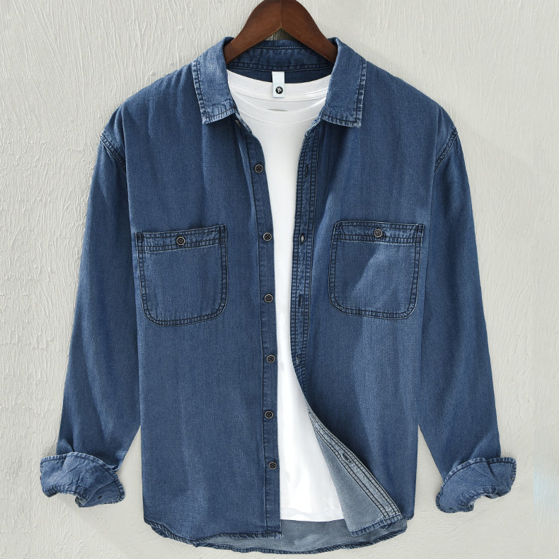 Men's long sleeve denim shirt with front pockets