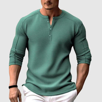 Men's waffle long sleeve henley collar T-shirt