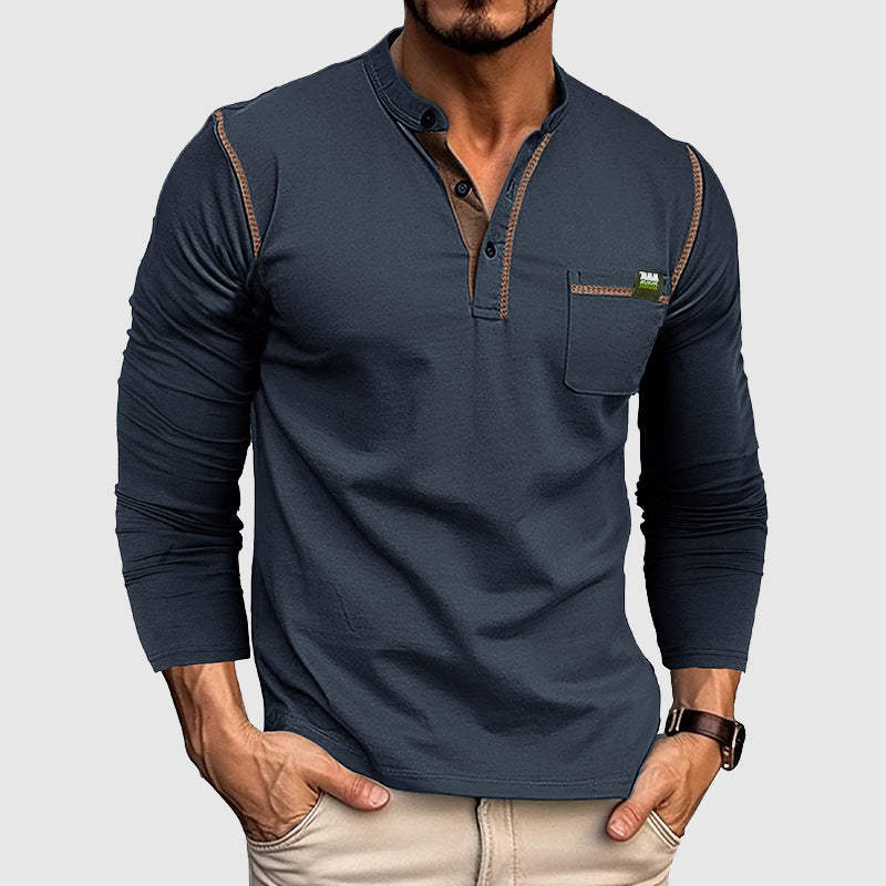 Men's stand-up collar long sleeve shirt