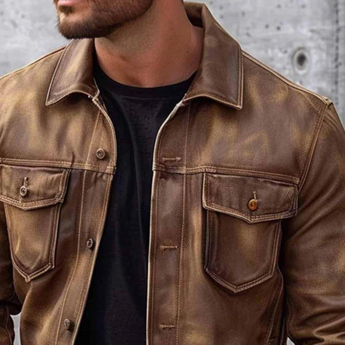 Vintage men's lapel leather jacket