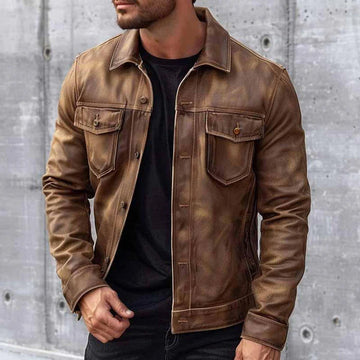 Vintage men's lapel leather jacket