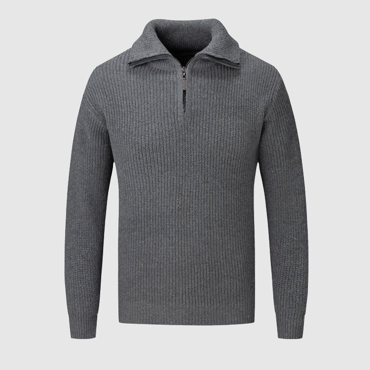 Men's knit ribbed sweater with half-high collar zipper 