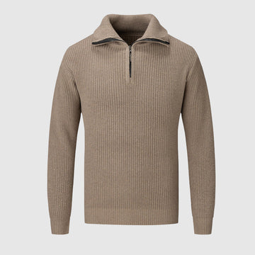 Men's knit ribbed sweater with half-high collar zipper 