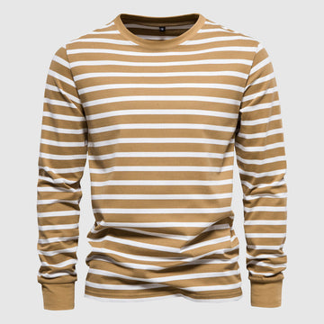 Striped round neck long-sleeve sweater for men