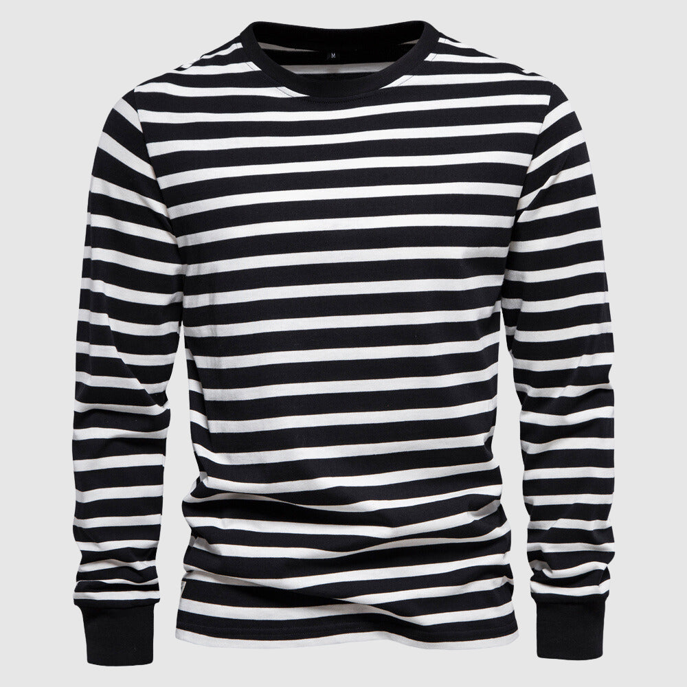 Striped round neck long-sleeve sweater for men