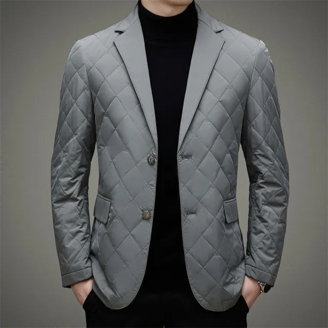 Men's warm winter quilted blazer with diamond pattern