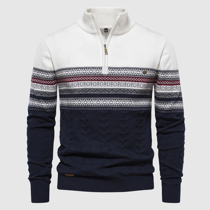 Men's winter half-zip sweater with stand-up collar