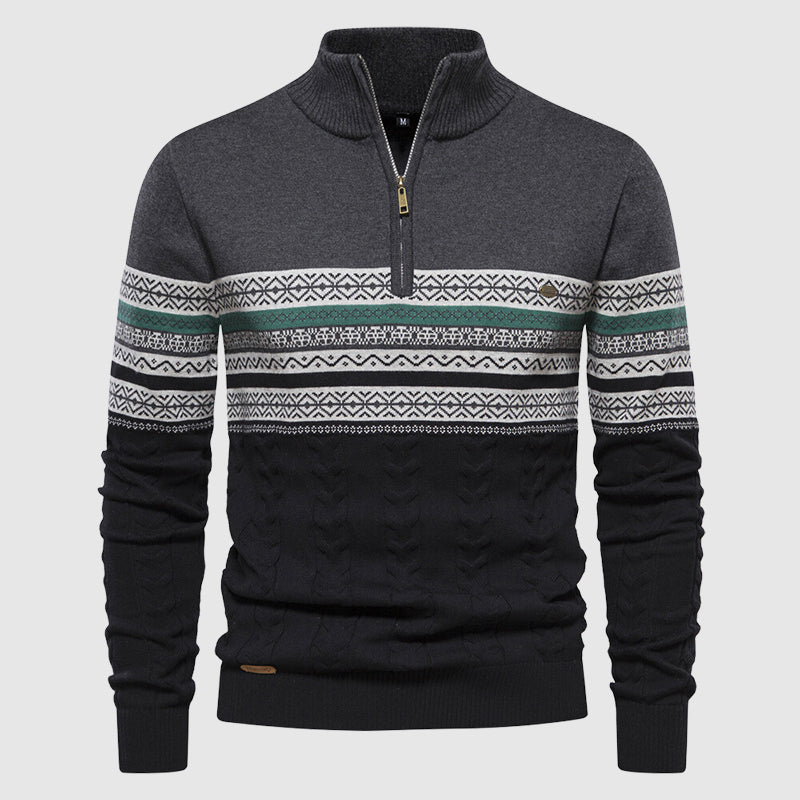 Men's Winter Half-Zip Sweater with Stand-Up Collar - Stylish and Warm Knitwear