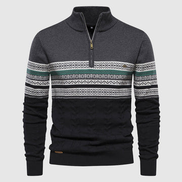 Men's winter half-zip sweater with stand-up collar