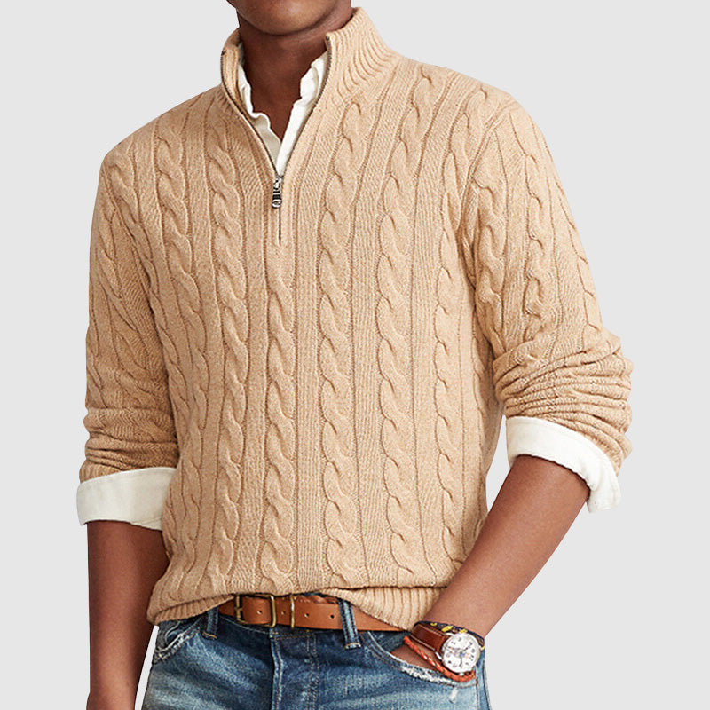 Men's long sleeve winter sweater with half turtleneck