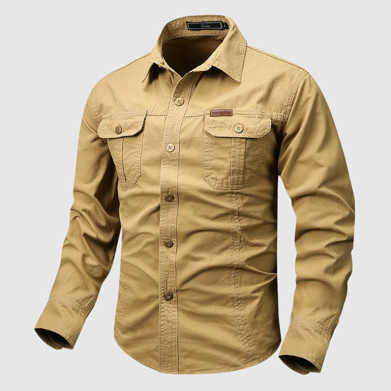 Men's long sleeve cargo shirt with multiple pockets