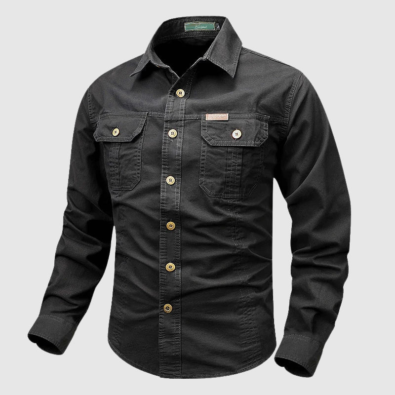 Men's long sleeve cargo shirt with multiple pockets