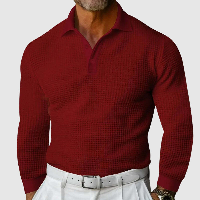 Men's long sleeve polo with textured fabric