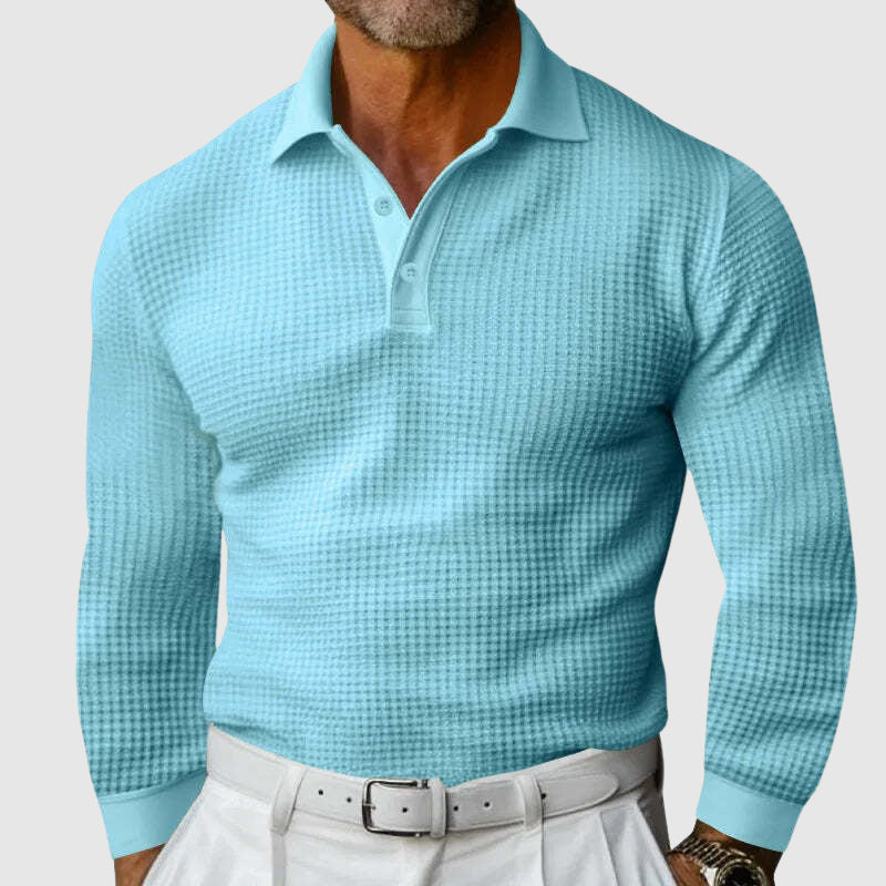 Men's long sleeve polo with textured fabric