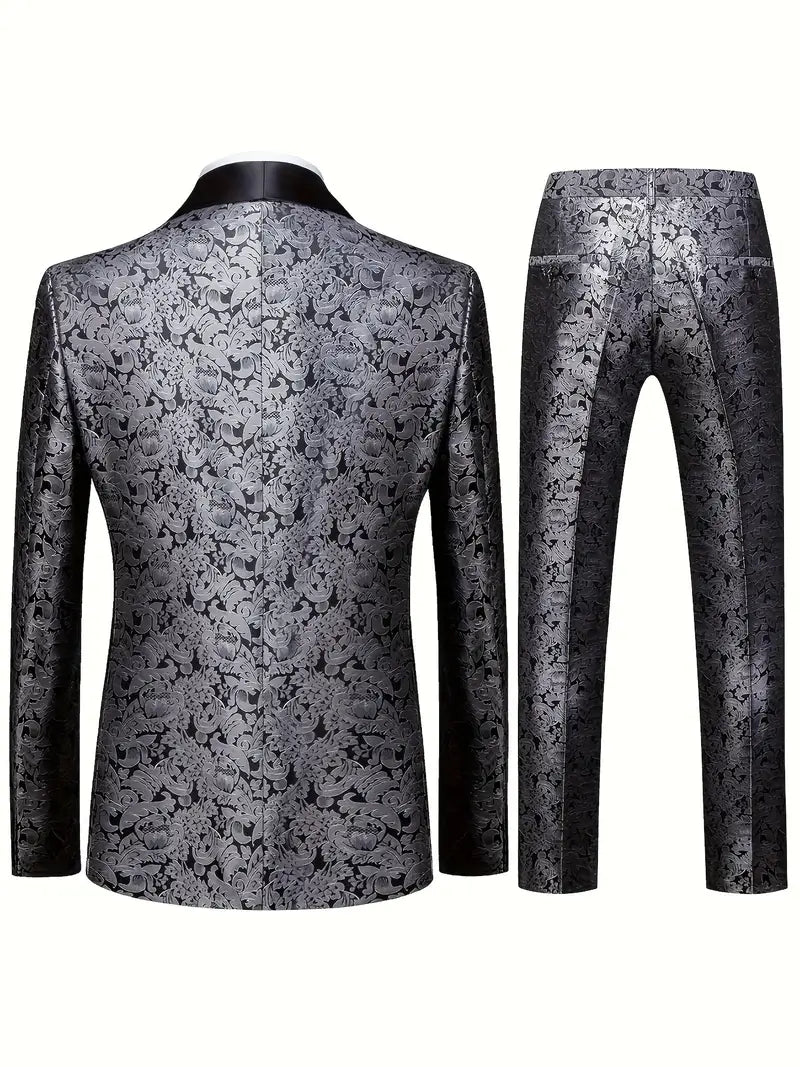 Men's Floral Brocade Tuxedo Suit Set