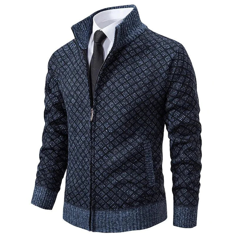 Men's geometric zip-up cardigan for sophisticated layering