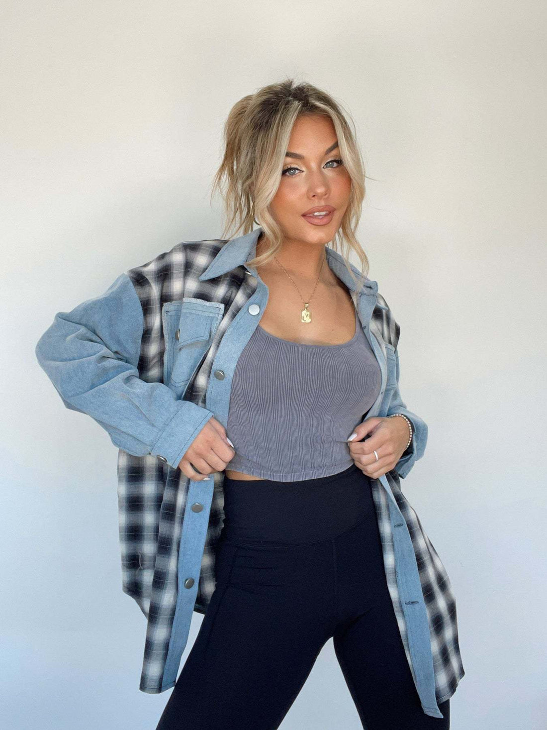 Women's checkered denim jacket for casual cool