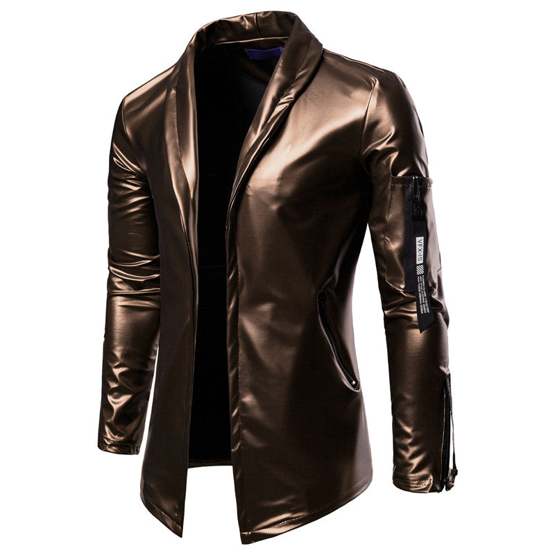 Sandor - men's metallic leather jacket with open front