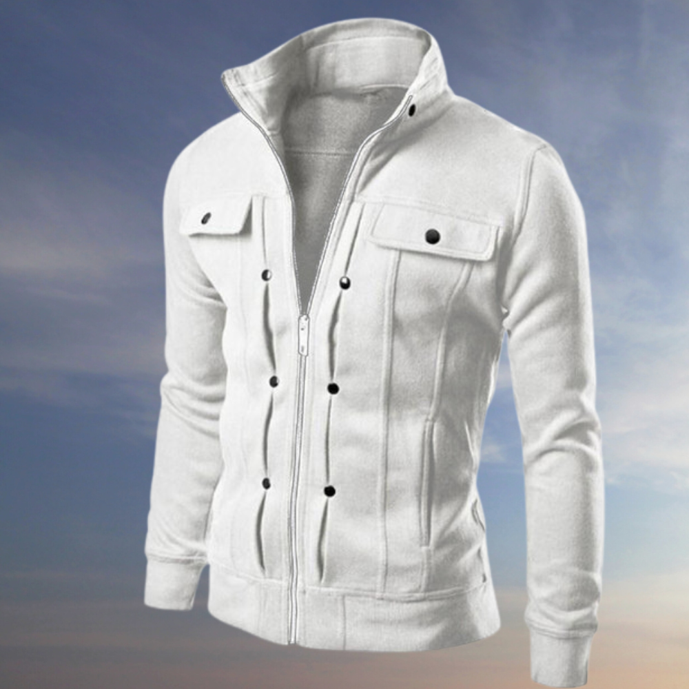 Men's double-breasted fleece jacket for a clean, sleek look