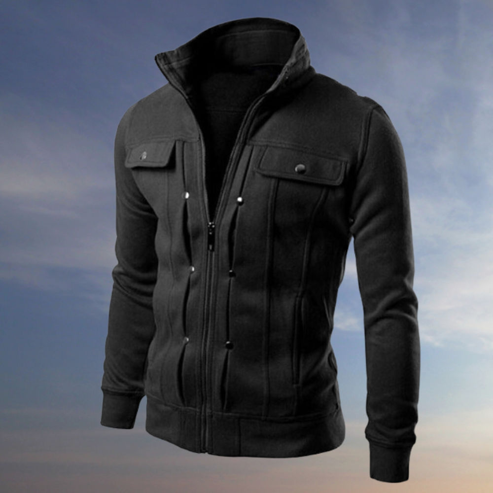 Men's double-breasted fleece jacket for a clean, sleek look