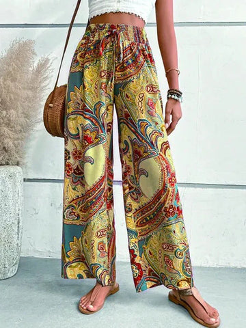 Mia - green and colorful paisley pants