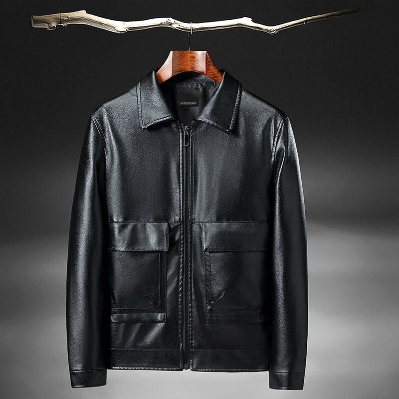 Men's modern fit leather jacket with zipper closure