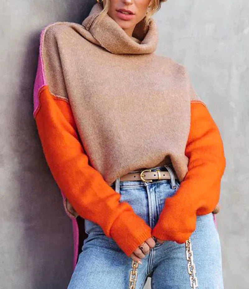 Women's colorblock turtleneck sweater