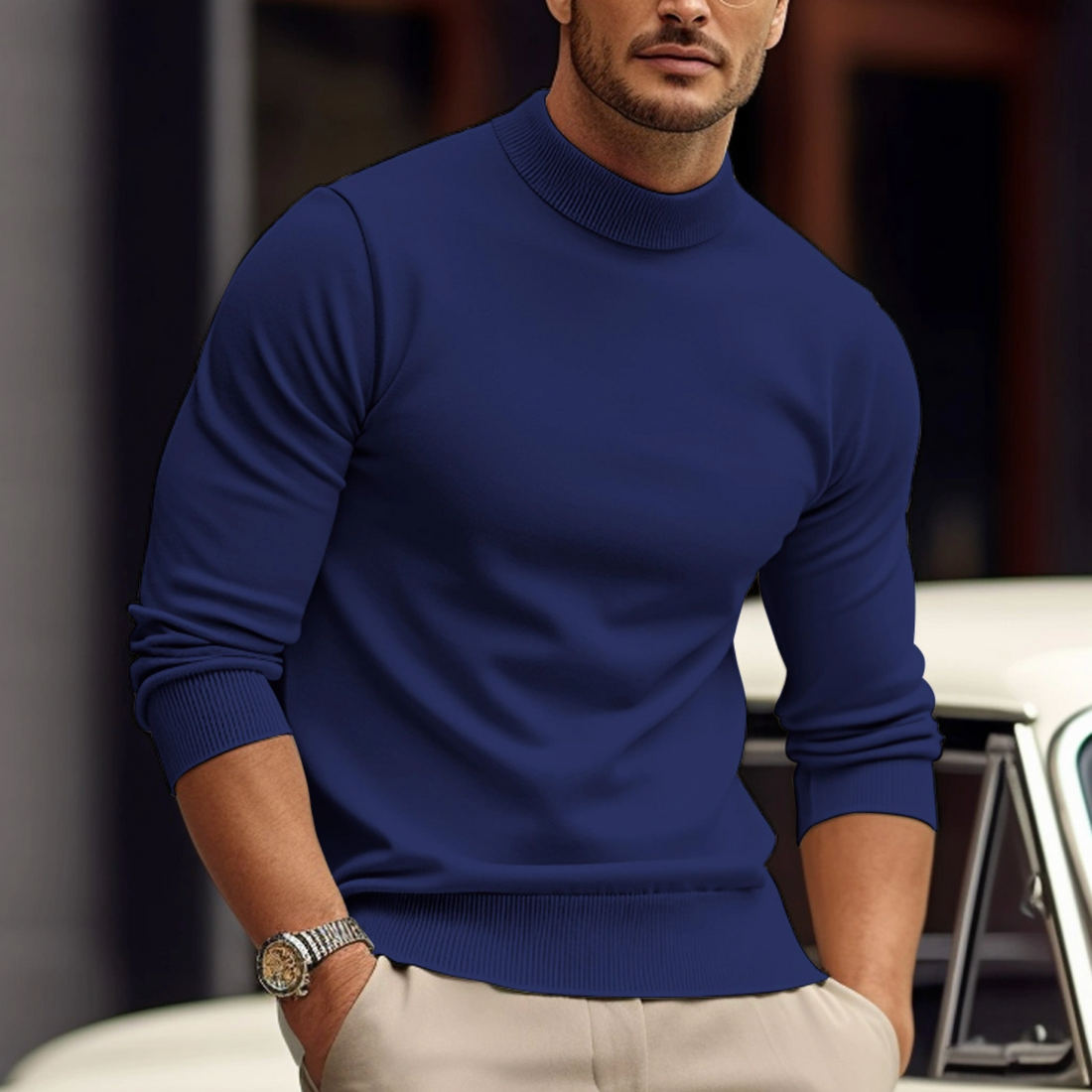 Men’s Pullover Sweatshirt – Slim Fit – Soft Cotton – Ribbed Crew Neck Long Sleeve