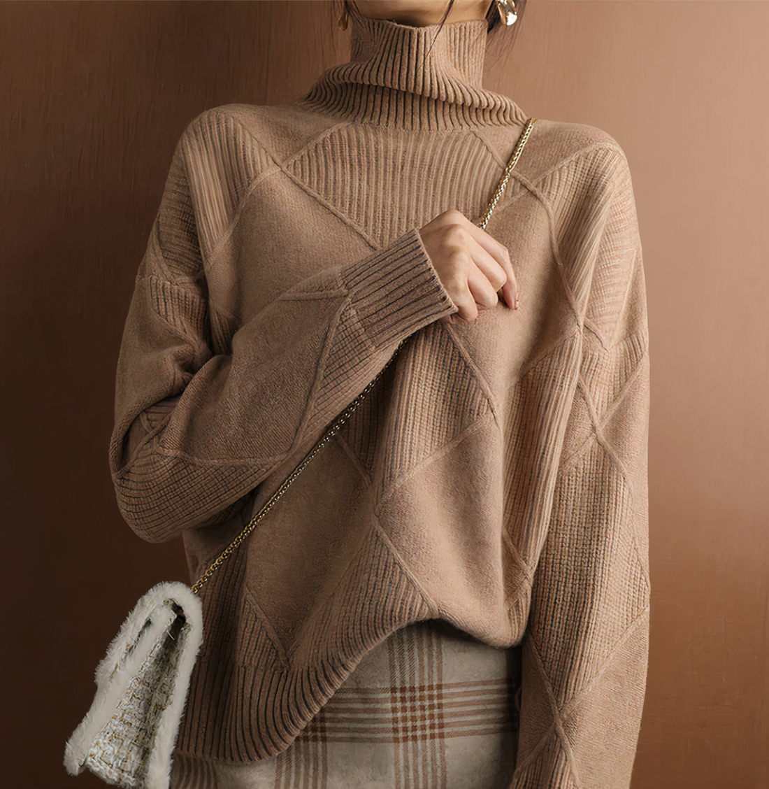 Women's diamond-patterned turtleneck sweater