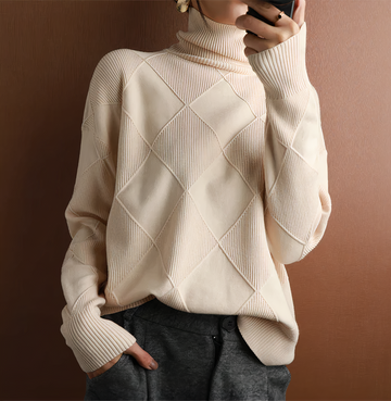 Women's diamond-patterned turtleneck sweater