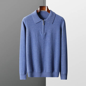 Men's long sleeve zip-up sweater with polo collar