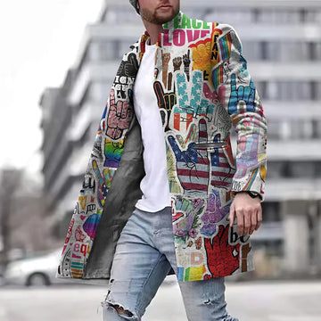 Men's graffiti-style streetwear coat for a bold and vibrant look